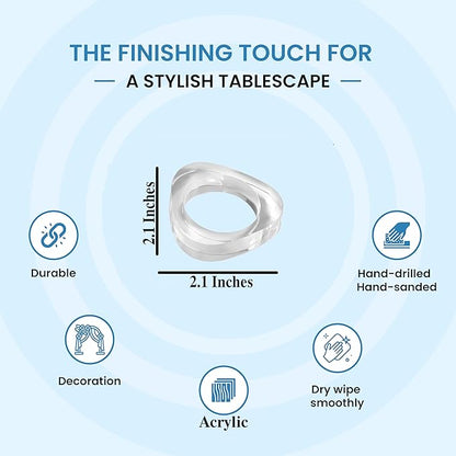 ALPHA Living HOME Clear Acrylic Napkin Rings - Set of 12 Modern Oval Beveled Holders for Cloth Napkins | Elegant Serviette Rings for Dining Table, Wedding, Party & Holiday Décor (Transparent)