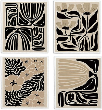 Swedish Dishcloths for Kitchen, Floral Boho Botanical Swedish DishCloths, Papaya Reusable Paper Towels Washable, 4 Pcs Dish Towels for Kitchen Party Home Housewarming Cleaning Cloths
