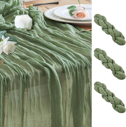 Cheesecloth Table Runner Sage Green 10FT Boho Gauze, 3 Pack | 120 Inch Cheese by Wokceer