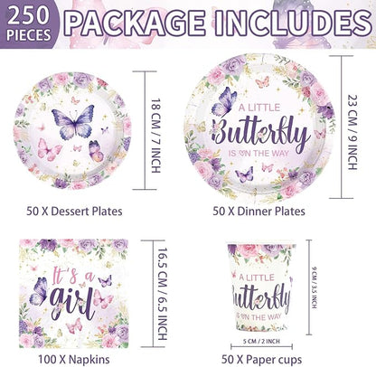 250 Pcs Butterfly Baby Shower Decorations, Serves 50 | A Little Butterfly is on - Image 4