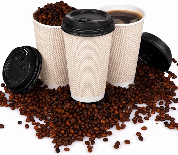 Promora 16 oz Natural Cream Disposable Coffee Cups - Image 7