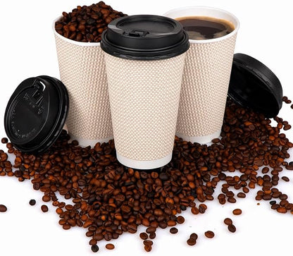 Promora 16 oz Natural Cream Disposable Coffee Cups - Image 7