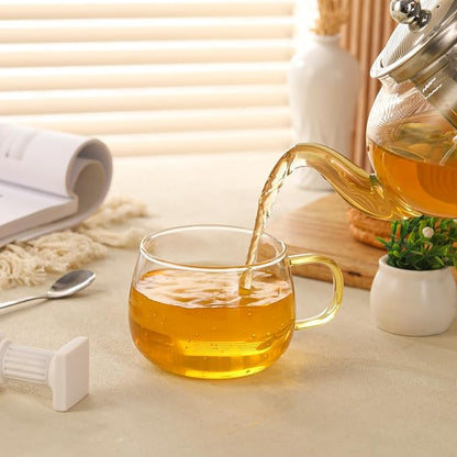 Glass Tea Cups Set of 4, Dishwasher & Microwave Safe Large Coffee Mugs - Image 4