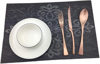 Gugrida Luxury Black Placemats Set of 6 Crossweave Woven Vinyl Placemat for Dining Table Heat Resistant Non-Slip Kitchen Table Mats Easy to Clean