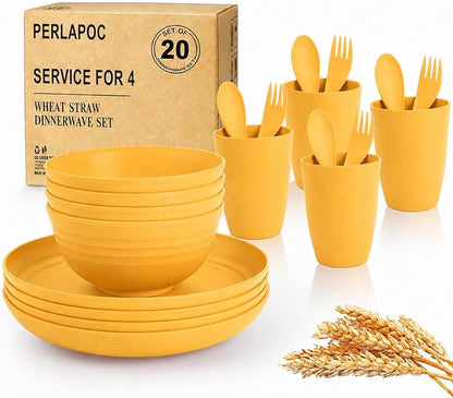 20 Piece Wheat Straw Dinnerware Sets by Perlapoc
