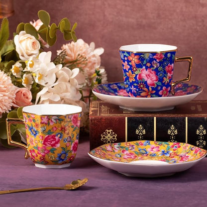 KAMMAK Tea Cup and Saucer, Ceramic Coffee Cups, 4.4 oz, Afternoon Tea and - Image 7