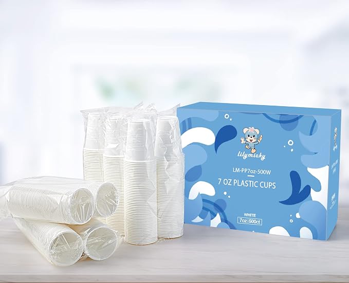 Lilymicky 500 Pack 7 oz White Plastic Cups, Disposable Drinking Cups | Non-slip - Image 7