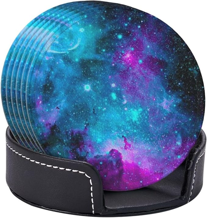 Trippy Galaxy Drinking Coasters PU Leather Coaster - Image 2
