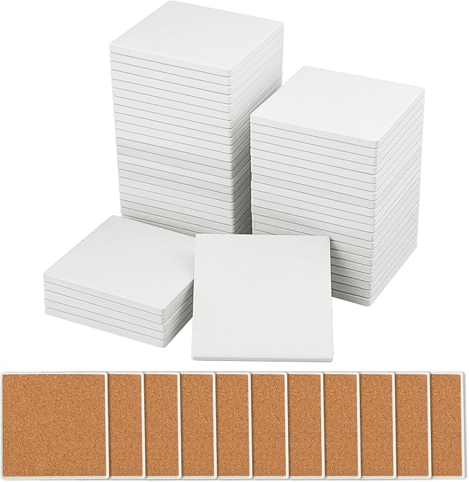 50 Pieces 4 Inch Blank Ceramic Coasters, Unglazed Ceramic Tiles Coasters by GNIEMCKIN
