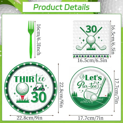 Rakuto Golf 30th Birthday Party Decorations 96PCS Plates Napkins Forks | Golf - Image 2
