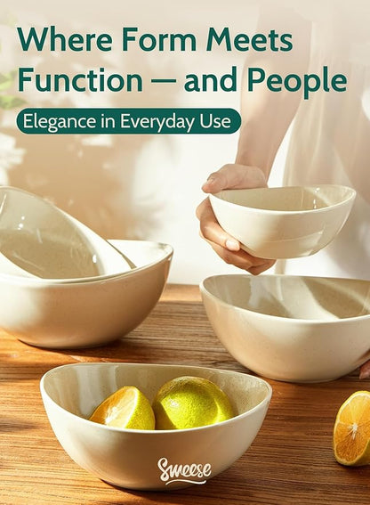 Sweese Porcelain Serving Bowls Set for Entertaining, Multipurpose 10-18-28-42oz, Beige