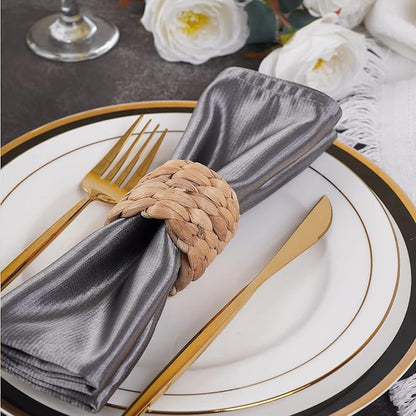 Napkin Rings Set of 12, Farmhouse Table Decor Handmade by Natural Water Hyacinth - Image 9