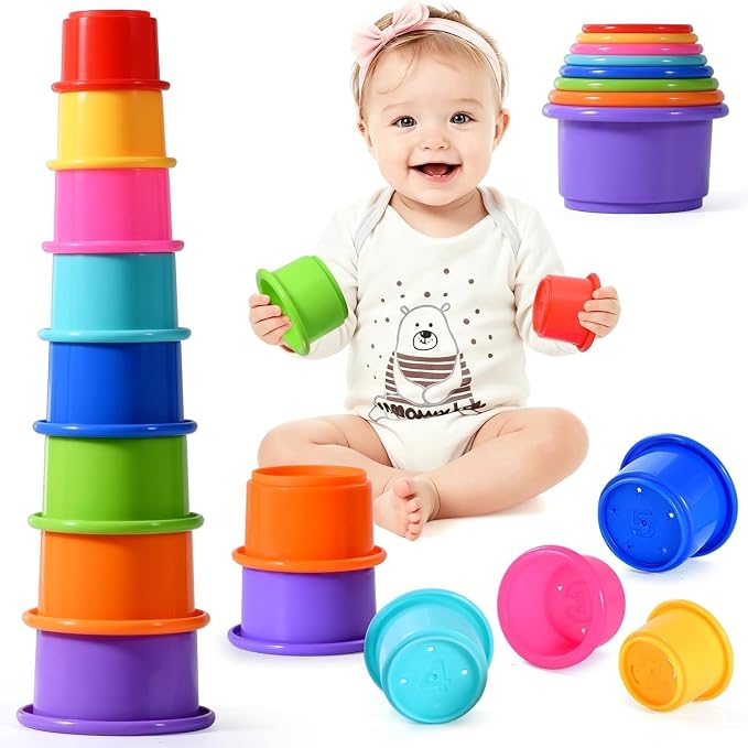 8 Pcs Stacking Cups Baby Stacking Toys, 8 Colors Educational Nesting Cups by jojnawa