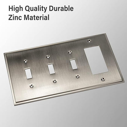 Henne Bery Soft Modern Decorative Wall Plate Switch Plate Outlet Cover (Triple Toggle/Single Decorator, Satin Nickel)