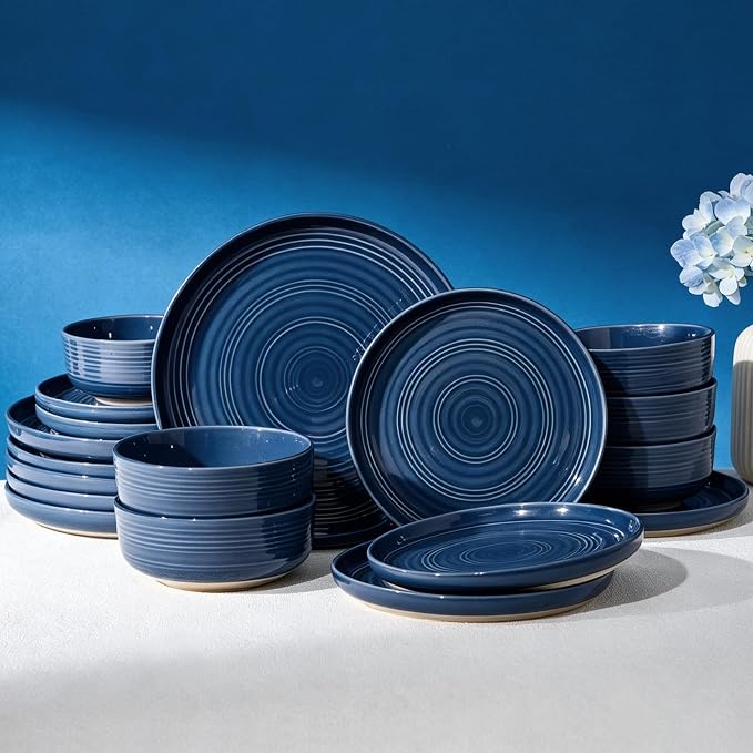 Dinnerware Set for 6, Ceramic Plates & Bowls, Abyssal Blue | 18 pcs Speckled by FamiwarePremium