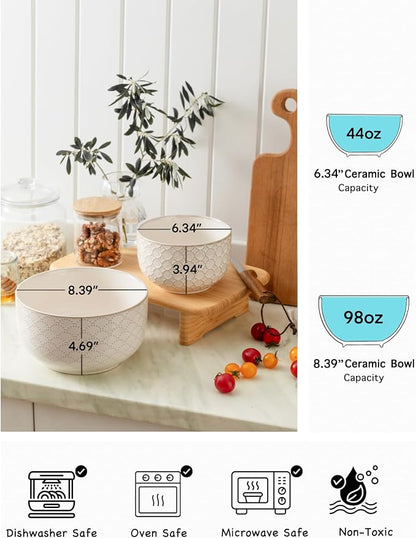 Mikiegy Ceramic Mixing Bowls Set of 2, Nesting Ceramic Embossment Stoneware - Image 5
