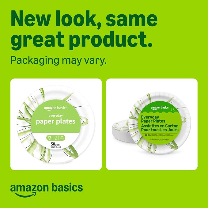 Amazon Basics Everyday Paper Plates, 10 Inch, Disposable, Packaging May Vary - Image 2