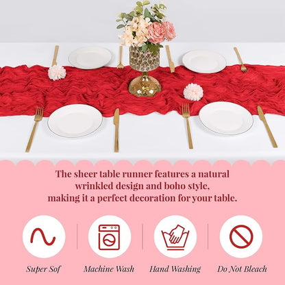 6 Pack Red Cheesecloth Table Runner, 17 x 108 Inch, Gauze Cheese Cloth Table - Image 5