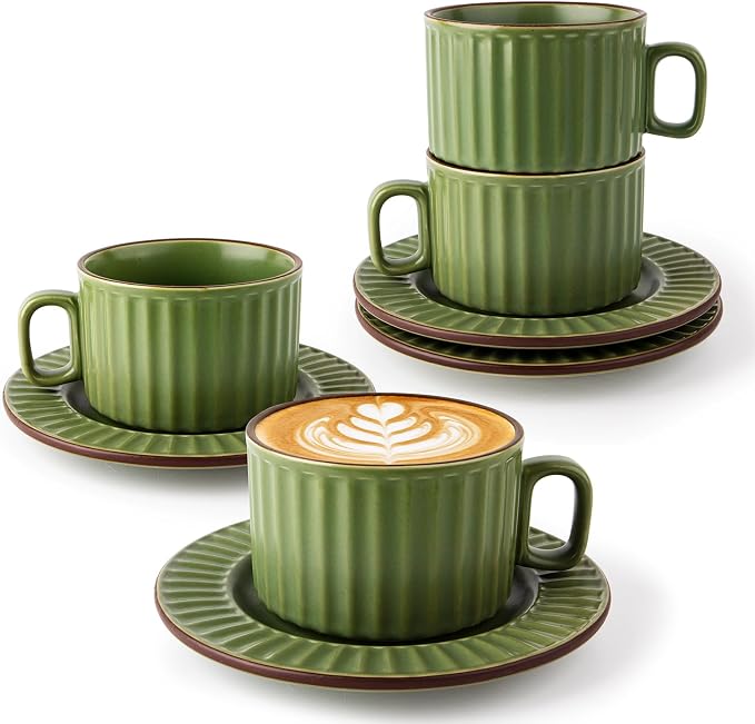DOWAN Cappuccino Cup Set of 4, 8 OZ Ceramic Coffee Cups by DOWAN
