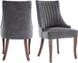 mikibama Linen Dining Chairs Set of 2 Channel Tufted Kitchen Dinner Chair Comfy Fabric Upholstered Accent Chair for Dining Room with Solid Wood Legs (Grey)