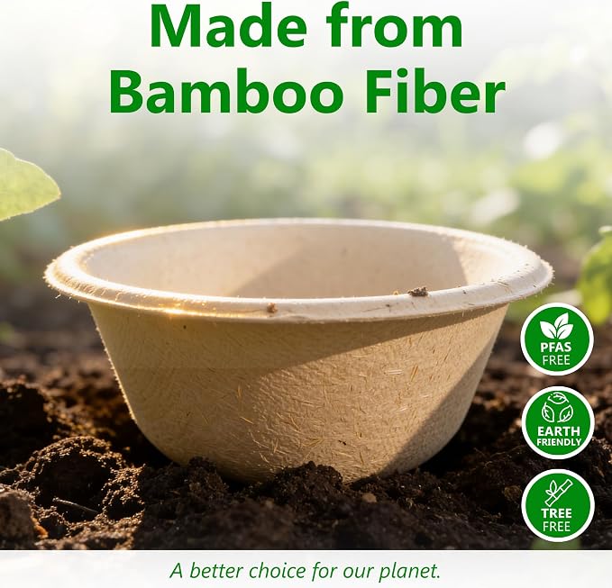 10 Oz Bamboo Disposable Bowls For Hot Soup, 100 Pack - Image 6