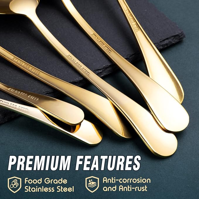 Gold Serving Utensils, OGORI 12-Piece Stainless Steel Serving Utensils Include - Image 3