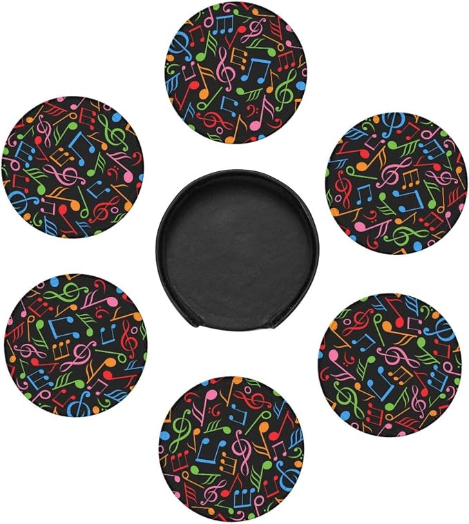 6 Pcs Colorful Music Note Leather Coasters - Image 7