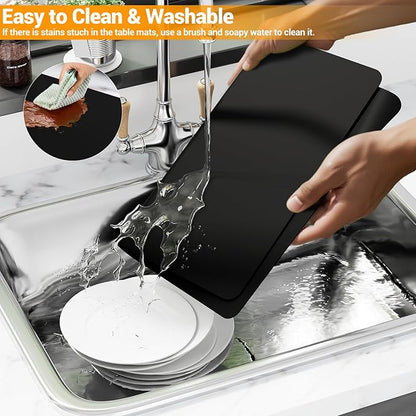 2-Pack Extra Thick Silicone Counter Mats - 24”x16” Large Heat Resistant Kitchen Countertop Protector, Non-Slip Hot Pad Trivet for Air Fryer, Hot Pots & Pans, Coffee Maker (Black)