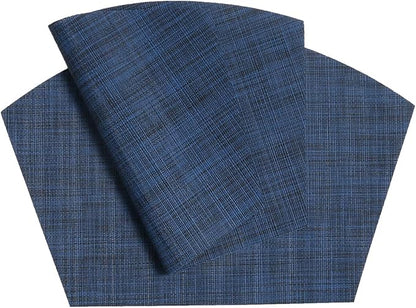 SHACOS Round Table Placemats Set of 7 Woven Vinyl Wedge Placemat with Centerpiece Mat Heat Resistant Place Mats Round Table Mats Wipe Clean (7, Blue Black)