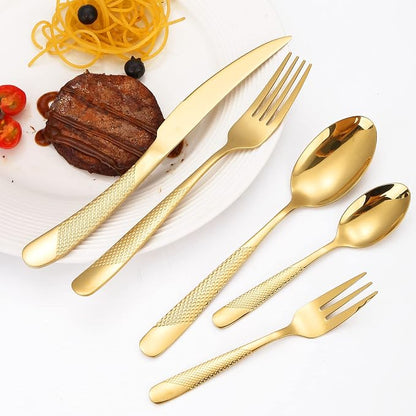 Hammered Silverware Set Gold Modern Stainless Steel Flatware - Image 2