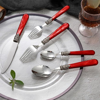 20 pieces 18/10 Stainless Steel Silverware Sets With Red Handle,Vintage Cutlery Sets,Sliverware set Service for 4,Dishware Safe (20, Red)