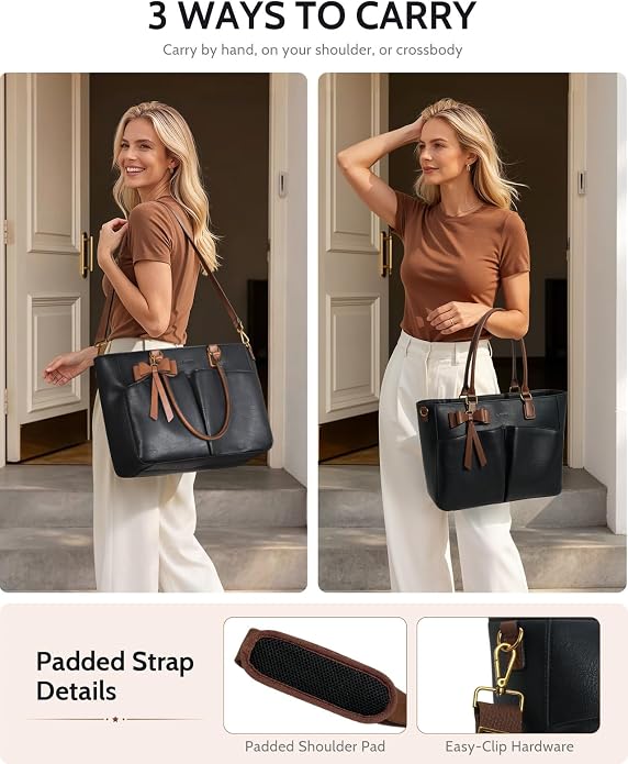 Laptop Tote Bag for Women, Leather Work Tote Bags - Image 7