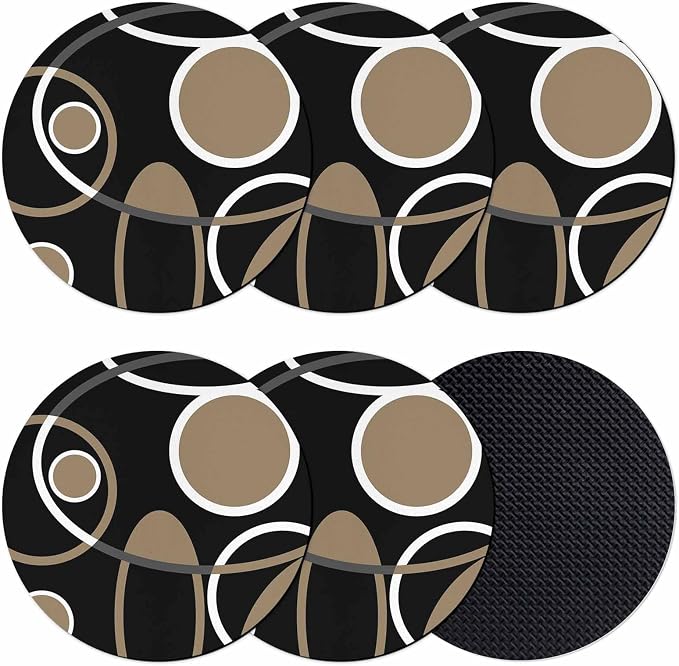 Black Brown Coasters Set of 6, Non-Slip Cup Coaster Mat by PIEPLE