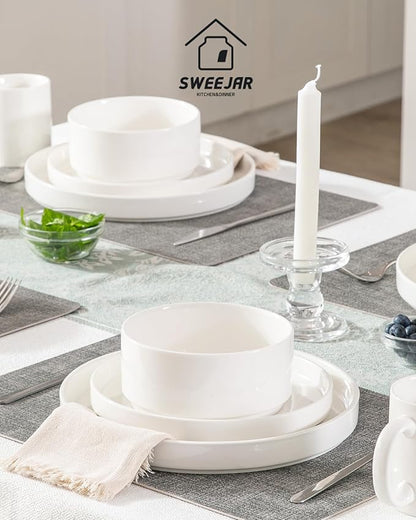 Sweejar Porcelain Dinnerware Sets for 6, 18 Pieces Ceramic Plates and Bowls Set, Classic Modern Simple Kitchen Dinner Dining Ware Set, Dishwasher and Microwave Safe Dishes Sets(Pure White)