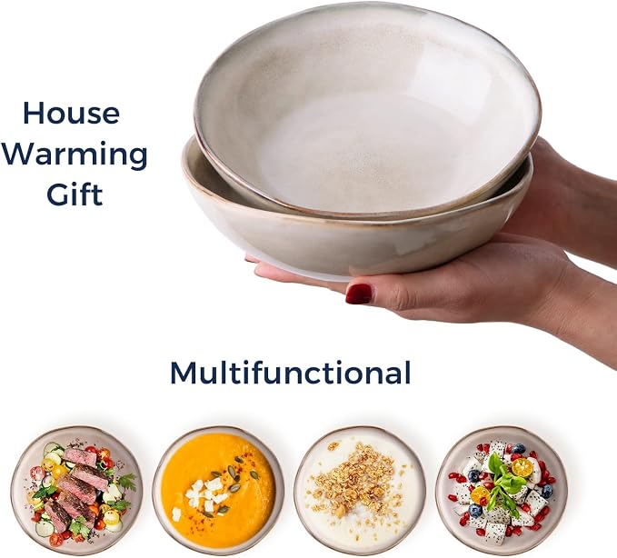 AmorArc Ceramic Cereal Bowls Set of 6, 24 oz Handmade Stoneware Bowls Set - Image 4