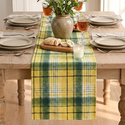 Artoid Mode Yellow Green Farmhouse Plaid Spring Table Runner, Winter Rustic - Image 2