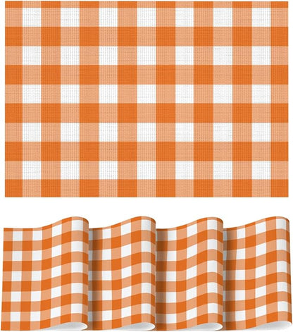 Artoid Mode Buffalo Plaid Vinyl Placemats Set of 4, 12x18 Inch Washable Non-Slip Heat Resistant Plastic Place Mats for Party Dining Table, Orange/White