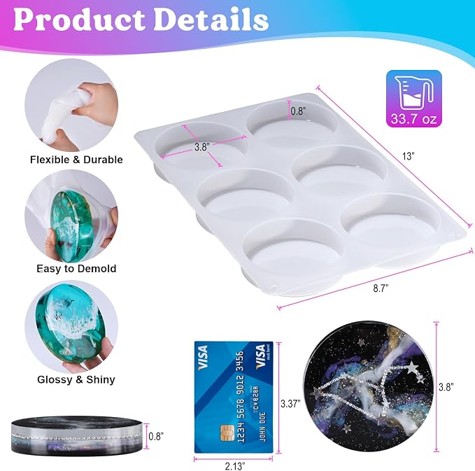 LET'S RESIN Extra Deep Resin Coaster Molds Silicone, 4 Inches Silicone Molds | - Image 3