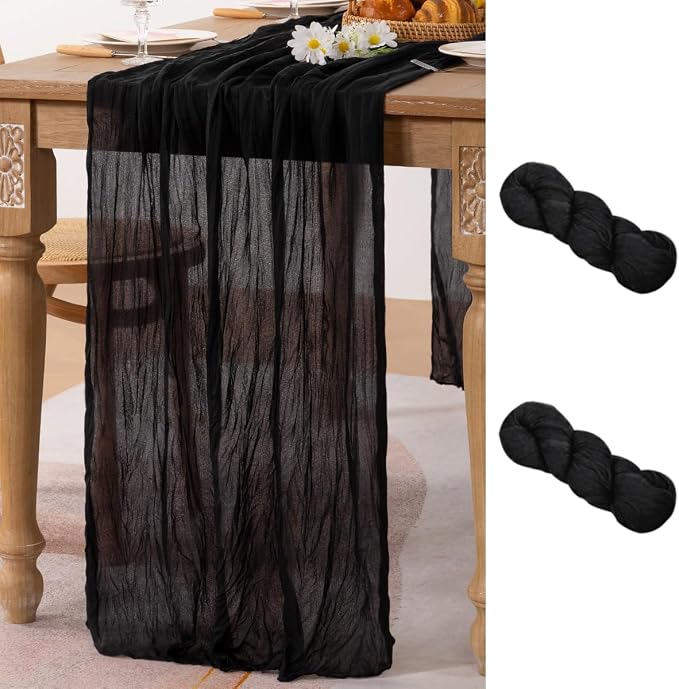2 Pack Black Cheesecloth Table Runner 10ft Gothic Gauze Centerpiece | by MLMC