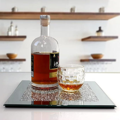 GIMORRTO Glass Mirrored Coaster 2 PC, Crushed Diamond Square Cup Mat 10" Decor - Image 3