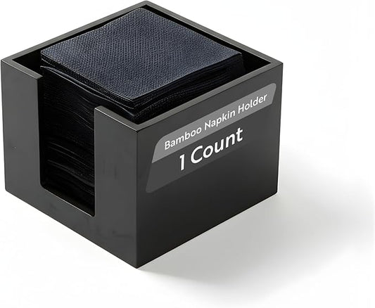 Restaurantware 5.5 x 4 Inch Cocktail Napkin Holder 1 Square Flat Napkin Holder - For Bars Kitchen Tables or Countertops Sturdy Black Bamboo Tissue Napkin Holder Dining Room Decor