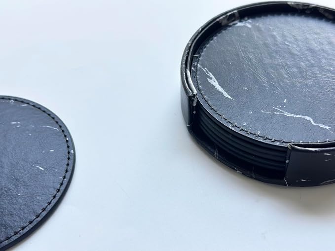 Set of 6 Leather Coasters, Round Coasters - Image 3