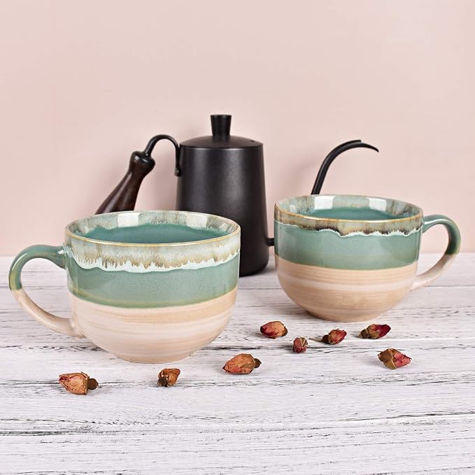 Bosmarlin Large Ceramic Coffee Mug Set of 2, Stoneware Jumbo Latte Mugs - Image 4