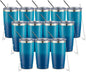 COMOOO 20oz Tumbler with Straw Stainless Steel Insulated Coffee Tumbler Cups Double Wall Vacuum Travel Coffee Mug with Splash Proof Sliding Lid for Hot Cold Drinks (Dark Night, 12 Pack)