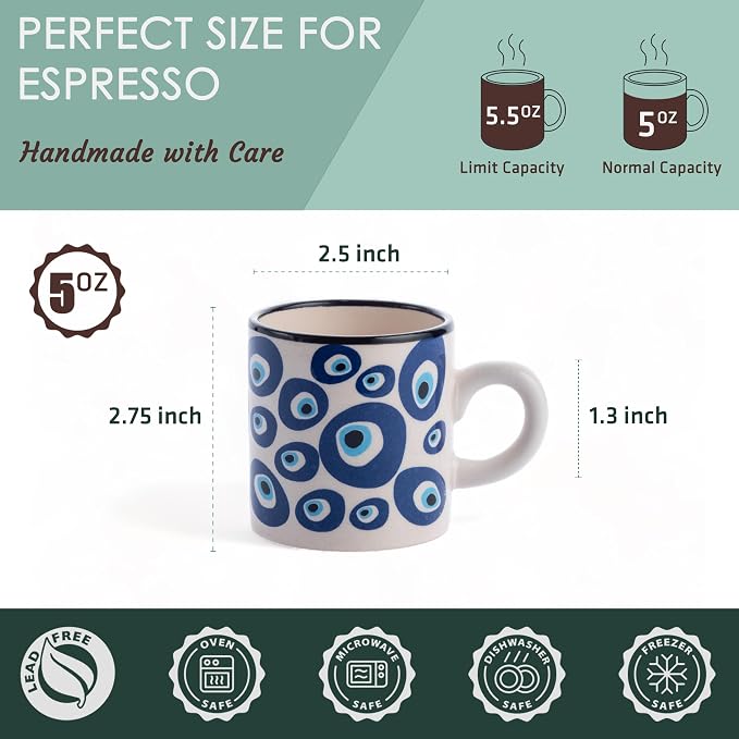 Ceramic Espresso Cups, 5 Oz Espresso Cups Set of 4, Handmade Espresso Cup - Image 2