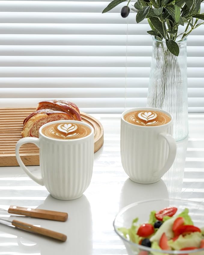 HASENSE Ceramic Coffee Mugs Set of 6, 16 Oz Large Ribbed Coffee Cups - Image 2