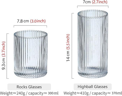Drinking Glasses with Origami Style Set of 4 Glass Cups, 12 oz Ribbed Glassware - Image 2