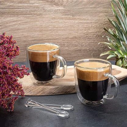 Moss & Stone Set of 4 Double Wall Glass Cup Clear Mug, Double Walled Coffee - Image 8