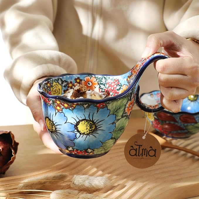 ALMA Handpainted Blue Floral Soup Bowl - Image 4