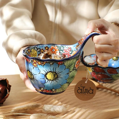 ALMA Handpainted Blue Floral Soup Bowl - Image 4